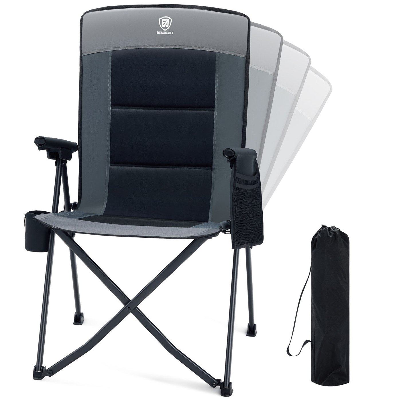EVER ADVANCED reclining folding camping chair with padded back