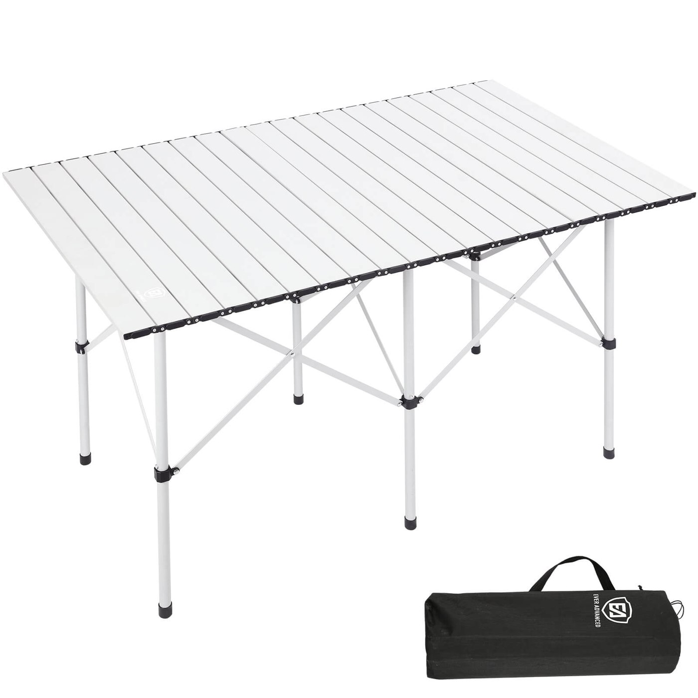 EVER ADVANCED portable roll-up aluminum camping table outdoors