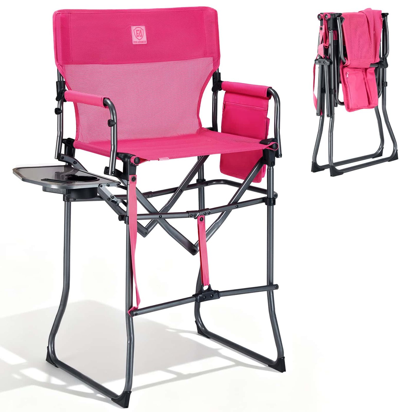 EVER ADVANCED portable tall folding camping chair with side table